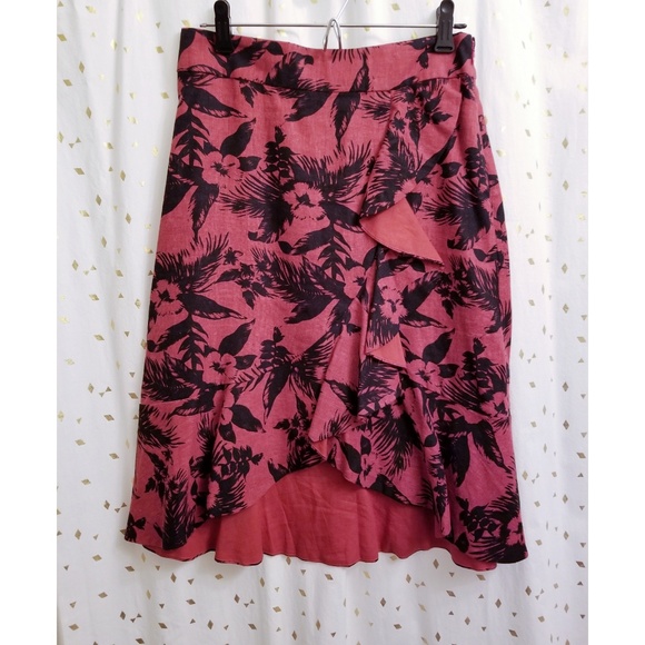 ASOS Linen Havana Printed Ruffle Pencil Skirt - Picture 3 of 5